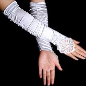 Satin Fingerless Gloves Lace Womens Wedding Bridal Party Accessory